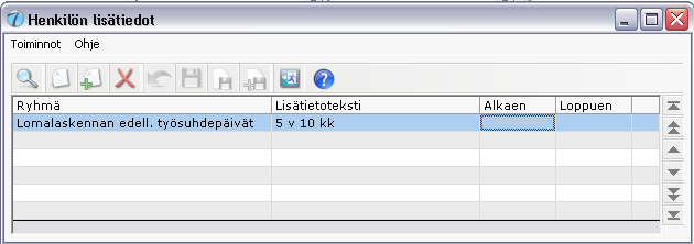 Lomalaskennan edelliset työsuhdepäivät henkilön lisätiedoissa. 2.5.