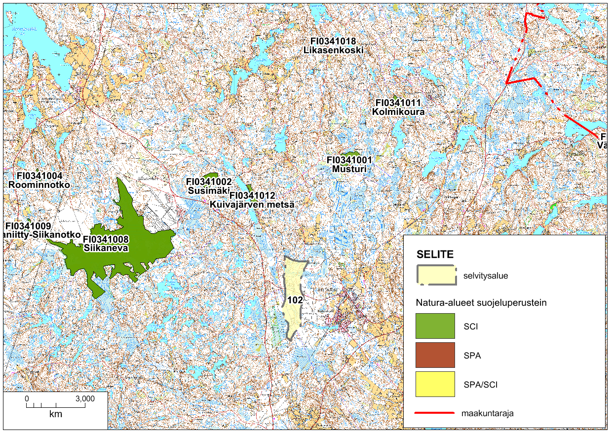 48 (68) Kuva 23. Siikaneva, Susimäki, Kuivajärven metsä ja Musturi sekä lisätuulivoima-alue 102. 8.