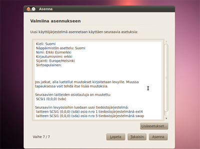 LIITE 3 4 (5) Ubuntun asennusohjeet Määrittele kuka olet. Täytä kentät haluamillasi tiedoilla. Yhteenveto.