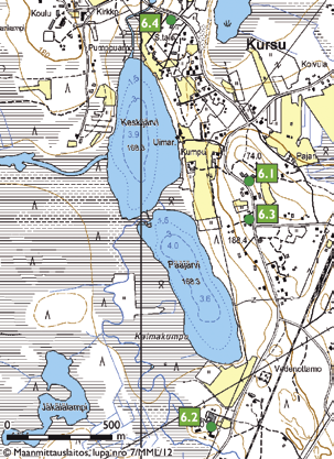 Kursu Kuva 51. Kursun kylä sijaitsee Kursunjärven rannoilla. Tiina Elo 2009. Esiteltävät kohteet Kuva 50. Ote Kursun isojakokartasta vuodelta 1907.