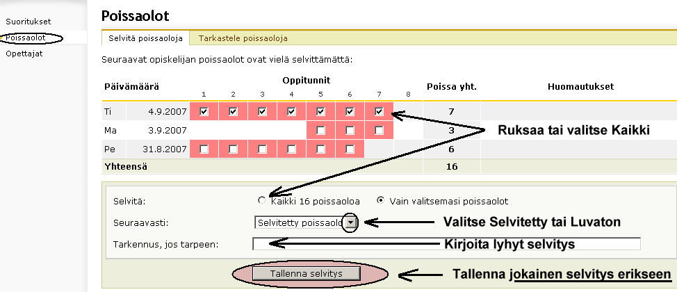 Huoltajan tunnuksella voidaan lukea koulun tiedotteita, lukea ja lähettää pikaviestejä, katsella oppilaan suorituksia, selvittää ja tarkastella poissaolo- ja muita koulunkäyntiin liittyviä