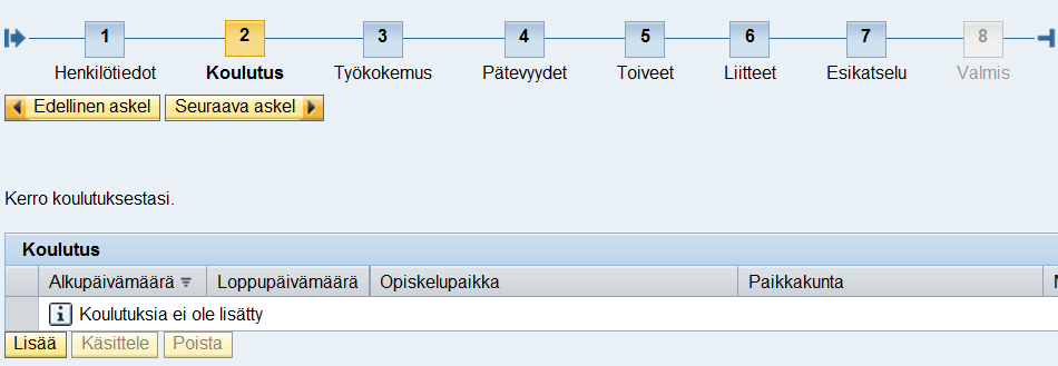 3.1 Henkilötietojen täyttäminen Aloita profiilin täyttäminen henkilö- ja yhteystiedoistasi. Täytä vähintään *-merkityt, pakolliset kentät.