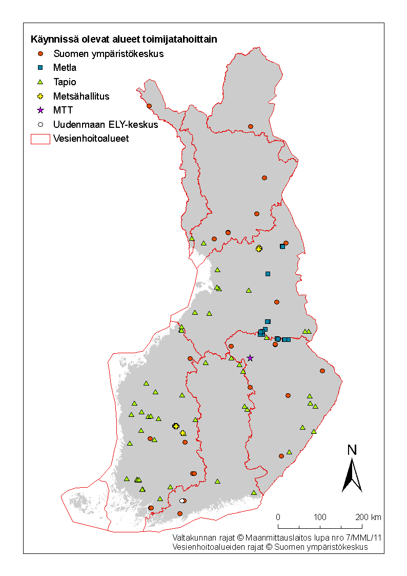 Tutkimuksen ja seurannan piirissä olevat alueet Kuvat: Elina Jaakkola Lisätietoja julkaisussa: Finér L., Mattsson T., Tattari S., Joensuu S. & Penttinen J., 2012.