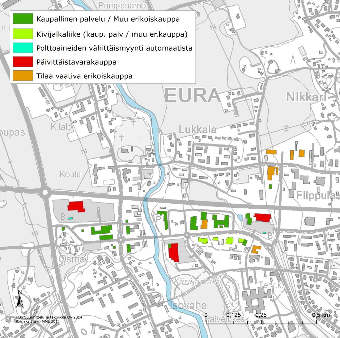 FCG SUUNNITTELU JA TEKNIIKKA OY 11 (23) Kuva 8. Euran keskustan kaupallinen rakenne 2014. Kuva 9.