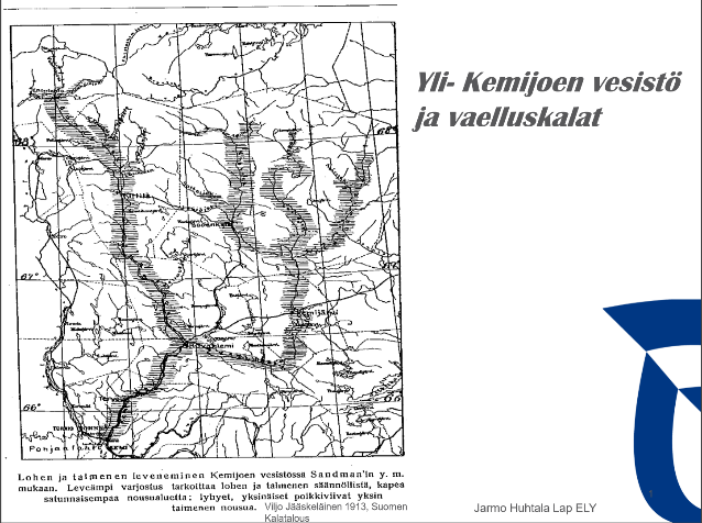 Viljo Jääskeläinen 1913, Suomen kalatalous Lohi- ja meritaimen 1 2 3 4 1. Ounasjoki 2. Kitinen 3. Luiro 4.