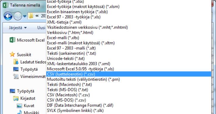 3(7) 1.3. Excel-taulukon tallentaminen CSV-tiedostoksi Tietuekuvauksen mukainen excel-taulukko