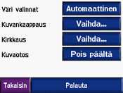 Pois tieltä voit laskea reittejä pisteestä pisteeseen (ilman teitä). Karttasivulla voit siirtyä kompassisivulle valitsemalla tai painamalla -painiketta.