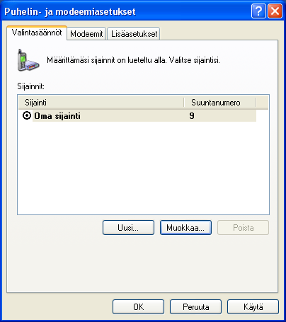 Vaihe 1: Ohjauspaneeli / Puhelin- ja modeemiasetukset - Sijainnin nimi on
