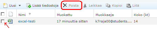 3.3.6.Tiedostojen poistaminen Tiedoston voi poistaa valitsemalla se ja painamalla ylläolevassa kuvassa näkyvää ympyröityä Poista-painiketta.