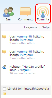 3.2.3.Kommentti-painike avaa sivun oikeaan laitaan kommentti-näkymän, johon käyttäjät, joilla on oikeudet työtilaan, voivat kirjoittaa kommentteja.