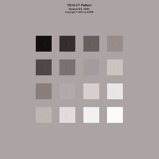 37 maan sävyisiä neliöitä on 16 kappaletta mustan ja valkoisen sävyjen välillä. Jokaisen neliön sisällä olevien puolikuun muotoisten kohteiden on erotuttava silmämääräisesti tarkasteltuna.