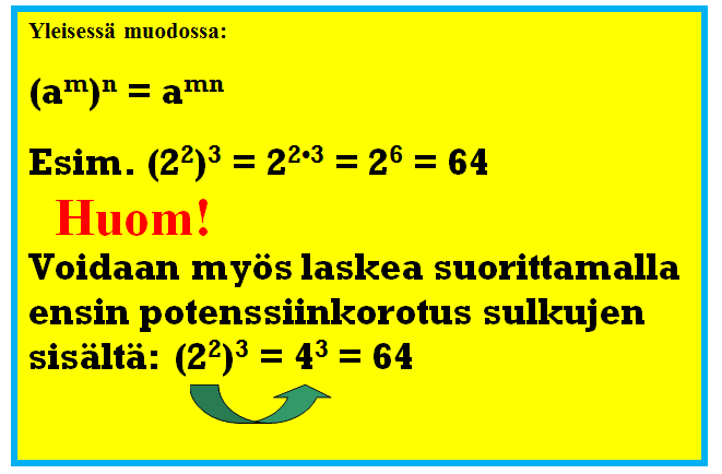 7.. Osamäärän potenssi 66 Yleisessä muodossa: