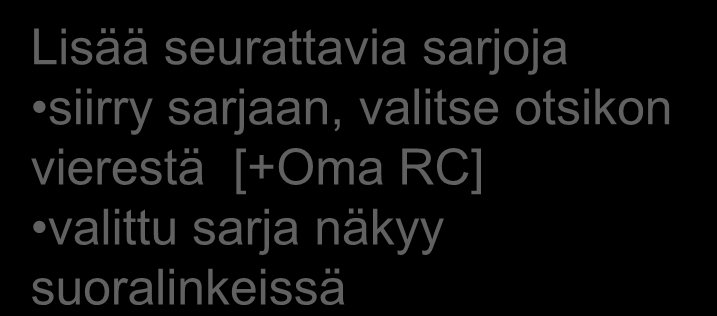 Päivitä omia yhteystietoja, muokkaa tietosuojatasoa muuta käyttäjätunnus ja/tai salasana Lisää seurattavia sarjoja siirry sarjaan, valitse