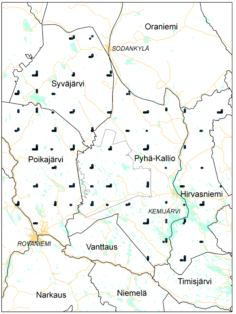 Vuosien 2004 2004 VMI-aineistoa käytettiin myös verrattaessa keskenään Rovajärven ampuma- ja harjoitusalueen ja sen ulkopuolelle sijoittuvan alueen laiduntunnuksia.