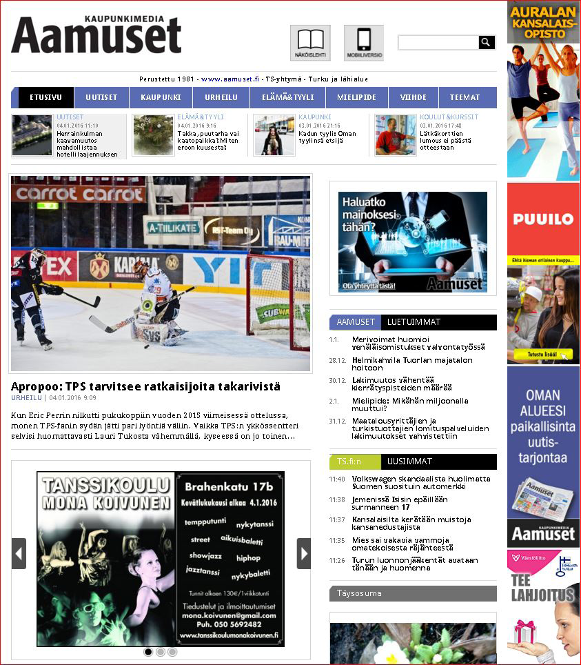 AAMUSET.FI Aamuset.fi kertoo kattavasti paikalliset uutiset ja tapahtumat. Sivuilta löytyy myös sähköinen näköislehti printtilehdestä. Viikkonäkyvyys Aamuset.