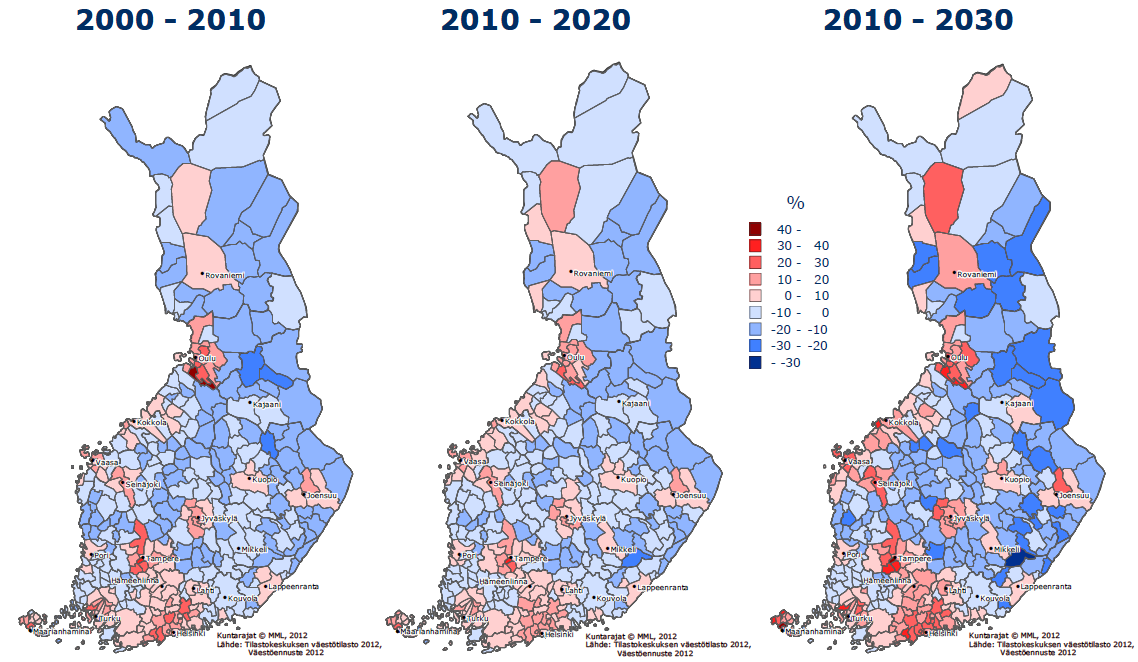 Väestön muutos kunnittain