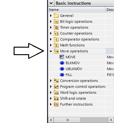 44 6.7 MOVE-käsky MOVE-käsky löytyy sivun oikeasta reunasta Move operations -valikosta. KUVIO 44. Move operations -valikko MOVE-käskyllä on mahdollista siirtää tietoa paikasta toiseen.