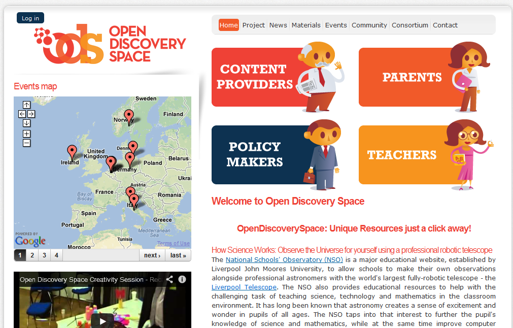 Open Discovery Space BETA versio julkaistu Portaali, joka pyrkii nitomaan yhteen viime vuosien avoimen opetuksen hankkeet, tarjoten: -avoimet materiaalit kouluille -avoimet