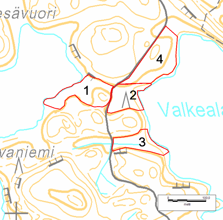 Suositus: Alueelle sopiva kaavamerkintä olisi kaavaluonnoksessa käytetty luo-2. Kartta 3. Valkeajärven (1) ja Valkeajärven-Valkealahden välisen alueen (3 4) luontokohteet.