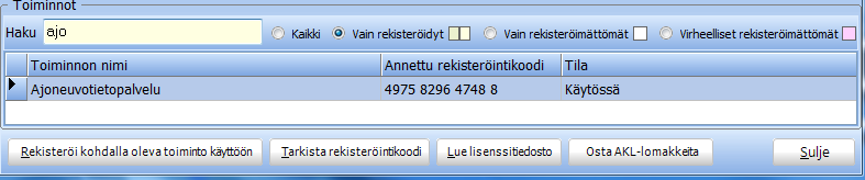 Ajoneuvotietopalvelun käyttöohje Päivitetty 26.1.2010 Yleistä Ajoneuvotietopalvelulla voidaan hakea ajoneuvon tiedot reaaliajassa AKE:n ajoneuvorekisteristä ajoneuvokortille.