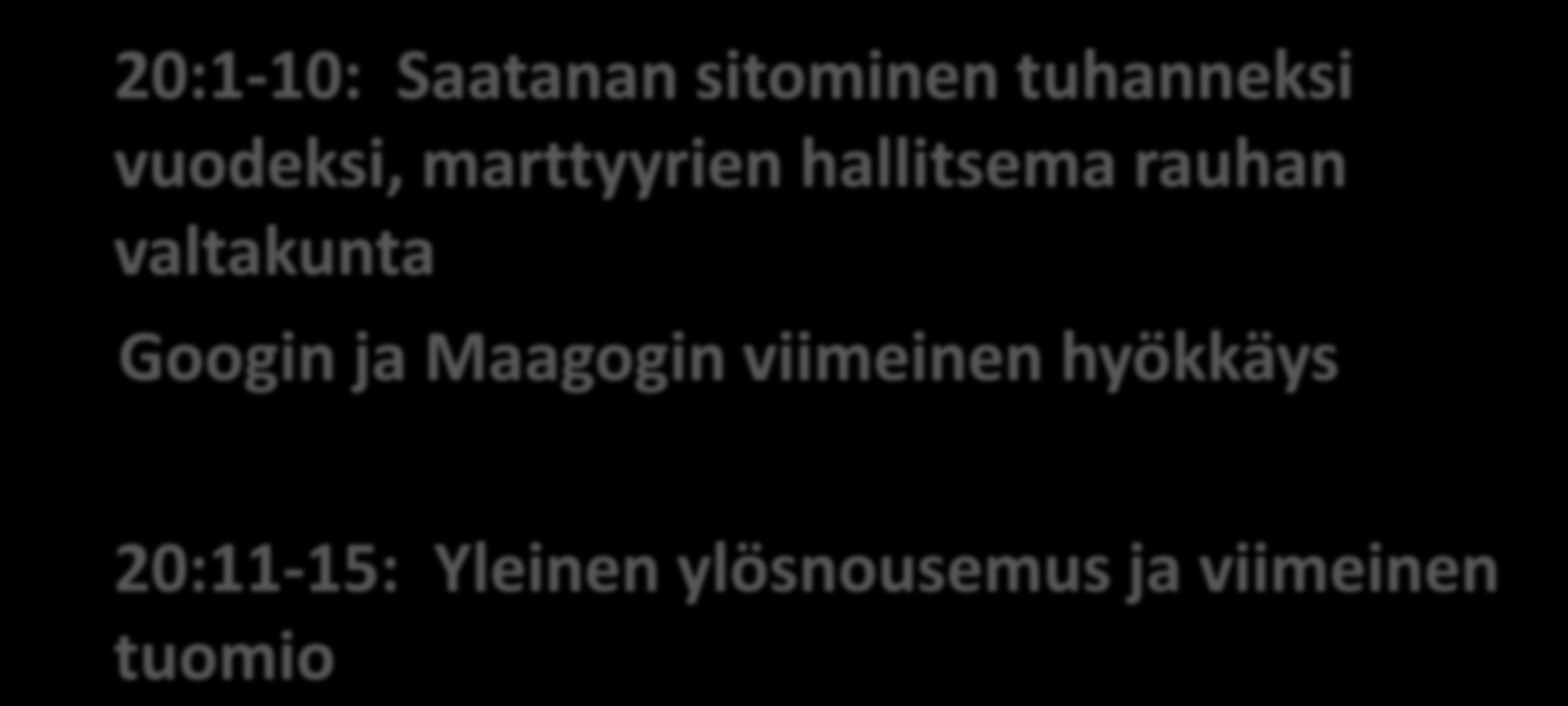 Tuhatvuotinen valtakunta 20:1-10: Saatanan sitominen tuhanneksi vuodeksi, marttyyrien hallitsema