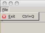 (ei-laajan kurssin kalvo: luento 6 sivu 11) def initui(self): Lisää sisällön exit_action = QtGui.QAction(QtGui.QIcon('./exit.png'), '&Exit', self) exit_action.setshortcut('ctrl+q') exit_action.