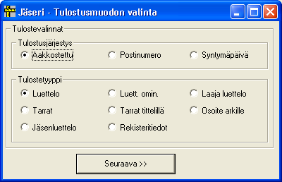 Päivämäärärajauksissa voidaan tulostus rajata esim. ennen vuotta 1970 syntyneisiin kirjoittamalla Syntymäpäivä kenttään 1.1.1970 ja valitsemalla kentän oikealta puolelta < valinta.