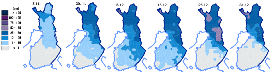 Savo-Karjalan Ympäristötutkimus Oy lopussa lunta oli noin 1 cm. Joulukuu oli selvästi tavanomaista lämpimämpi. Pakkaset olivat vähissä ja päivät mentiin -5 asteen välillä.