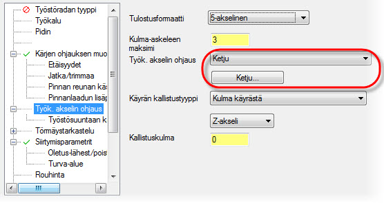 101 TYÖKALUN AKSELIN OHJAUS Työkalun akselin ohjaus Aseta Työkalun akselin ohjaus seuraavanlaiseksi: Käytä