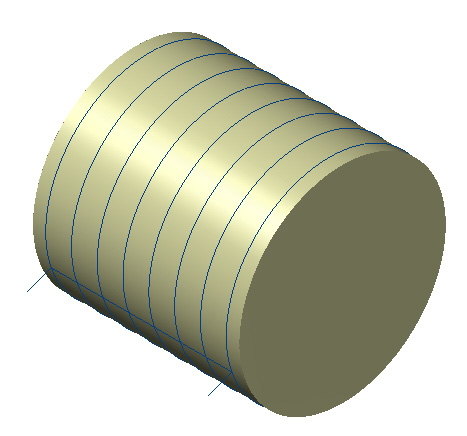 4 YHDENSUUNTAISTEN LASTUJEN LUONTI on 40 mm ja sen pitkä akseli on X-akselin suuntainen. Työstöön käytetään 30 mm pallopääjyrsintä.