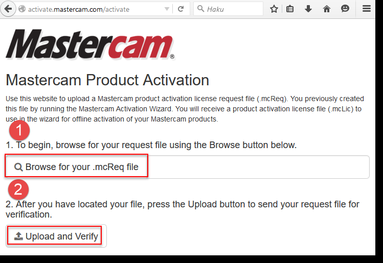 7. Mene osoitteeseen activate.mastercam.com ja valitse Activate a license. 8.