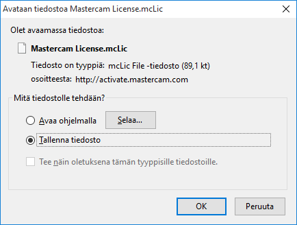 9. Kun mcreq-tiedosto on ladattu, saadaan seuraava viesti, josta voidaan tarkastaa lisenssi. 10. Klikataan Download your.mclic File 11. Tallennetaan saatu tiedosto. 12.