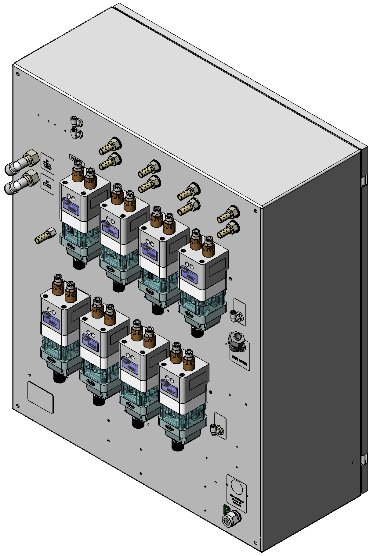 Prodigy automaattijärjestelmän HDLV hpumppupaneeli 3 Seloste Pumppupaneeli on keskitetty sähkö- ja paineilmakotelo Prodigy HDLV -pumpuille, joita käytetään Prodigy automaattisten ruiskutuspistoolien