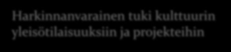 Vaihtoehto 2 Toiminnallinen tuki Yhdistystoiminnan koordinointia vahvistetaan Tuotantotuet Harkinnanvarainen tuki kulttuurin yleisötilaisuuksiin ja projekteihin Tilojen määrää lisätään