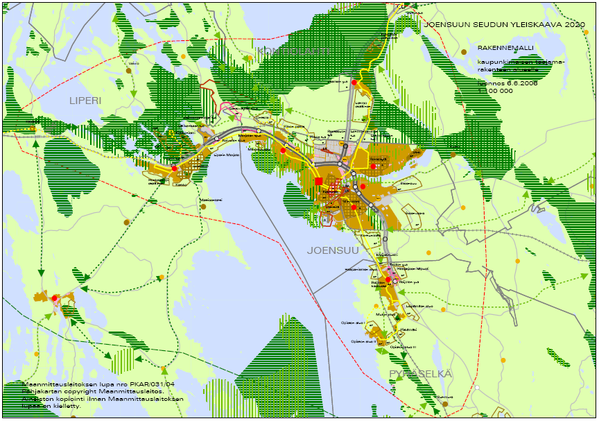 Joensuu seudun yleiskaava 2020: Kasvusuunnat Säteittäinen