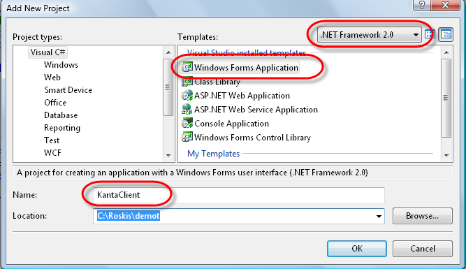 10 (22) Harjoitus 2: Windows Client Tehtävä Tee palvelua käyttävä Windows-testeri, joka näyttää asiakastiedot DataGridView-kontrollissa. Toimenpiteet 1.