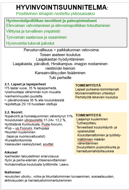 KUNTASUUNNITELMAN JA HYVINVOINTISUUNNITELMAN LÄHTÖKOHDAT OPS 2016 -työhön KUNTASUUNNITELMASTA KAUPUNKISTRATEGIAA TOTEUTTAVIA OPS-SISÄLTÖJÄ KUNTASUUNNITELMA 2.12.2014 425 Toiminnan painopisteet s.