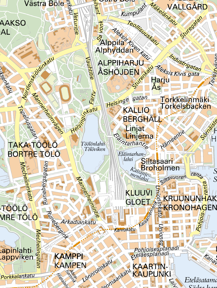 Suunnittelualueen rajaus, johon sisältyy asemakaavan alueen lisäksi myös rakentamisen aikaisia työmaa-alueita ja työtunneleita Ratalinja 0