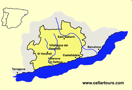 Katalonian ilmasto ja maaperä Rannikolla Välimeren ilmasto, sisämaahan mentäessä muuttuu kuivemmaksi ja viileämmäksi Pohjoisilla rannikkoalueilla jonkin verran kalkkikiveä, Penedésin alangoilla