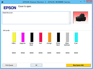 Tulostinohjaimen käyttö (Windows) U Musteen tummuuden optimointi sivulla 87 EPSON Status Monitor 3 Voit tarkistaa tietokoneen näytöstä tulostimen tilan, kuten jäljellä olevan musteen määrän ja