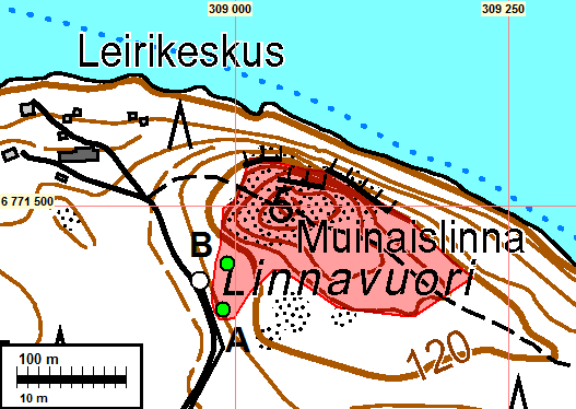 9 Vuoden 2013 inventoinnin tutkimusalueella ei todettu rakenteita, jotka viittaisivat Linnavuoren käyttöön