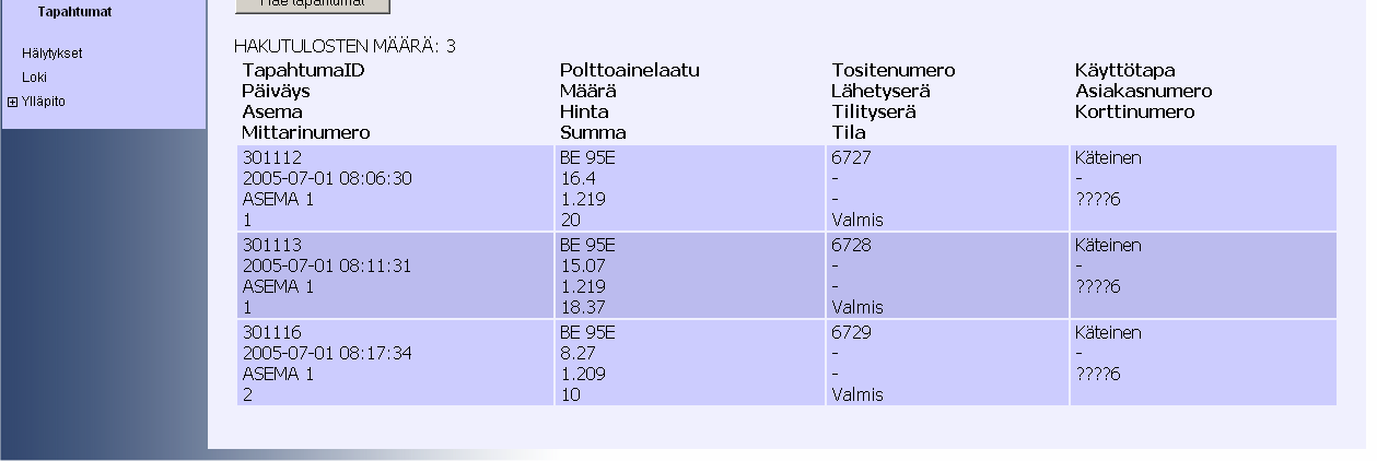 4.3.16. Historia/Tapahtumat. Kuvassa 4.3.17 on esimerkki tarkkailukirjoittimen näkymästä.