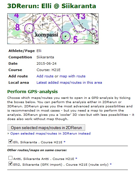 Analysoi 3D Rerun sivulle vietyjä reittejä Pysy kirjautuneena. Sivulla http://3drerun.worldofo.com/index.php valitse Browse maps. Oikeassa yläkulmassa on teksti Show only maps for käyttäjätunnuksesi.