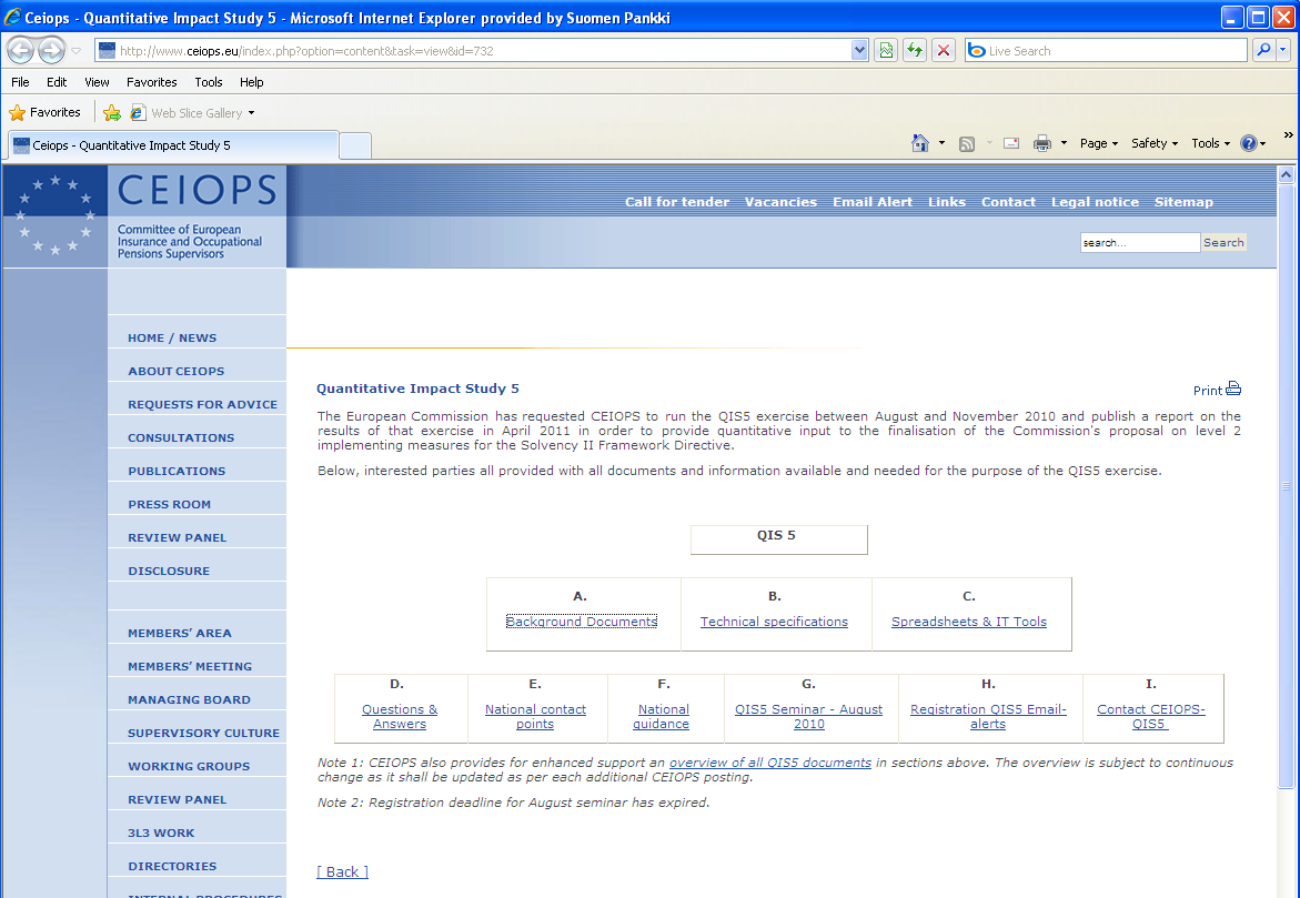 www.ceiops.eu > QIS 5 Liitteet Errata Käytössä lisäksi: QIS5@finanssivalvonta.