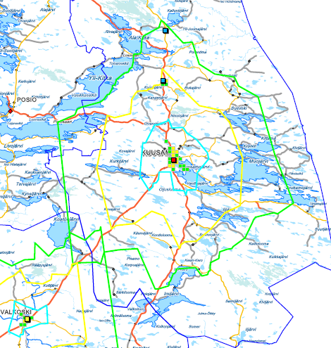 37 suudessaan Itäisen toimialueen kartta havainnollistavassa koossa. Kuusamo ja Pudasjärvi ovat painopistepaloasemia, joissa henkilöstöön ja kalustoon erityisesti panostetaan.