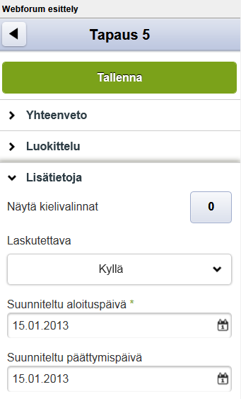 Luokittelu Lisätiedot