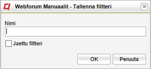 Projektin filtteröinti Vasemmalla olevan filtteripaneelin avulla voidaan etsiä projekteja. Filtteröinti Projektitoimistossa Eri filttereitä voidaan myös tallentaa.