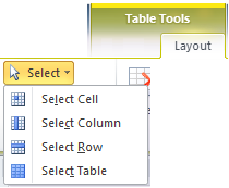 5 Koko taulukon valinta Vie kohdistin taulukon sisään ja valitse Layout - välilehti Select Select Table -komento.