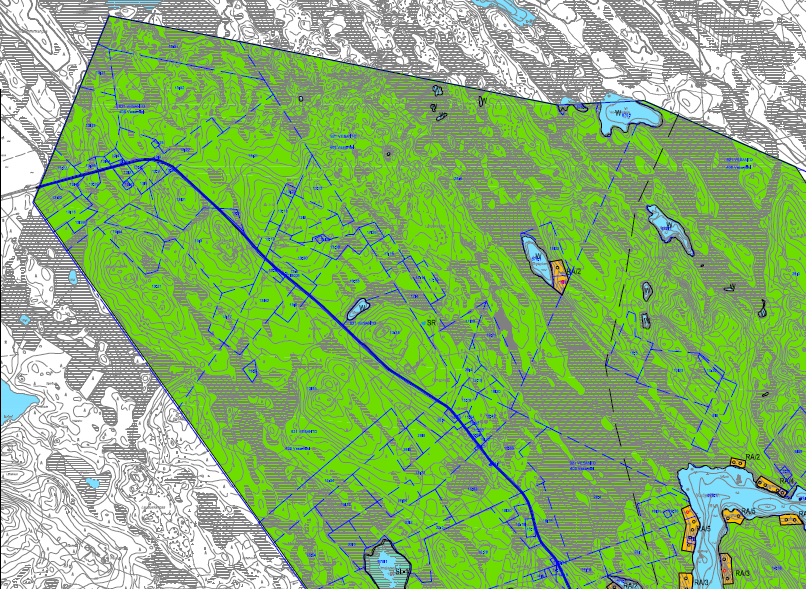 5(7) Kuva 4: Ote Pohjois-Konneveden ja kunnan luoteisosan järvien ja lampien rantaosayleiskaava. Suunnittelualue on rajattu punaisella katkoviivalla.
