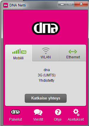 DNA Netti DNA Netti on Mokkuloiden yhteysohjelma. Ohjelman avulla voit hallita Mokkulan asetuksia sekä luoda yhteyden internetiin Mokkulan, WLANin tai Ethernet -yhteyden avulla.